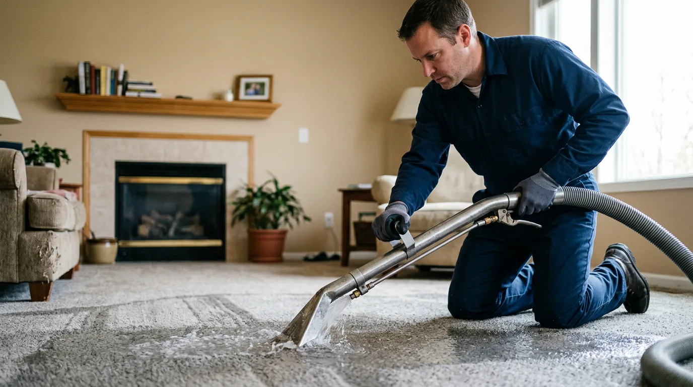 Water damage restoration technician working near Huron, OH